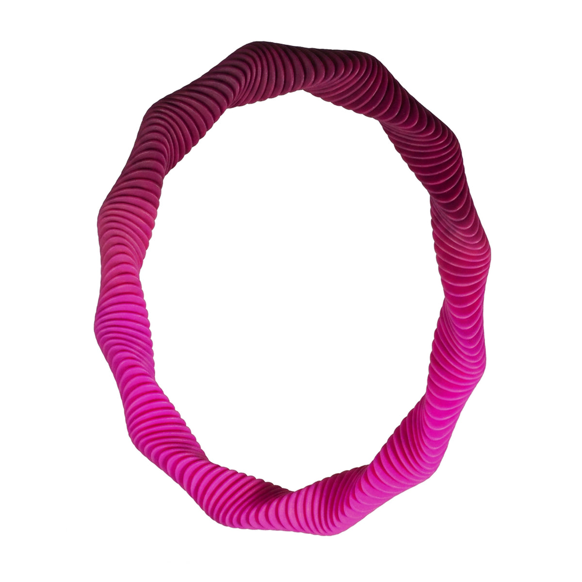 Pink gradient 3D printed collar necklace with wave form pattern by Phase Jewellery