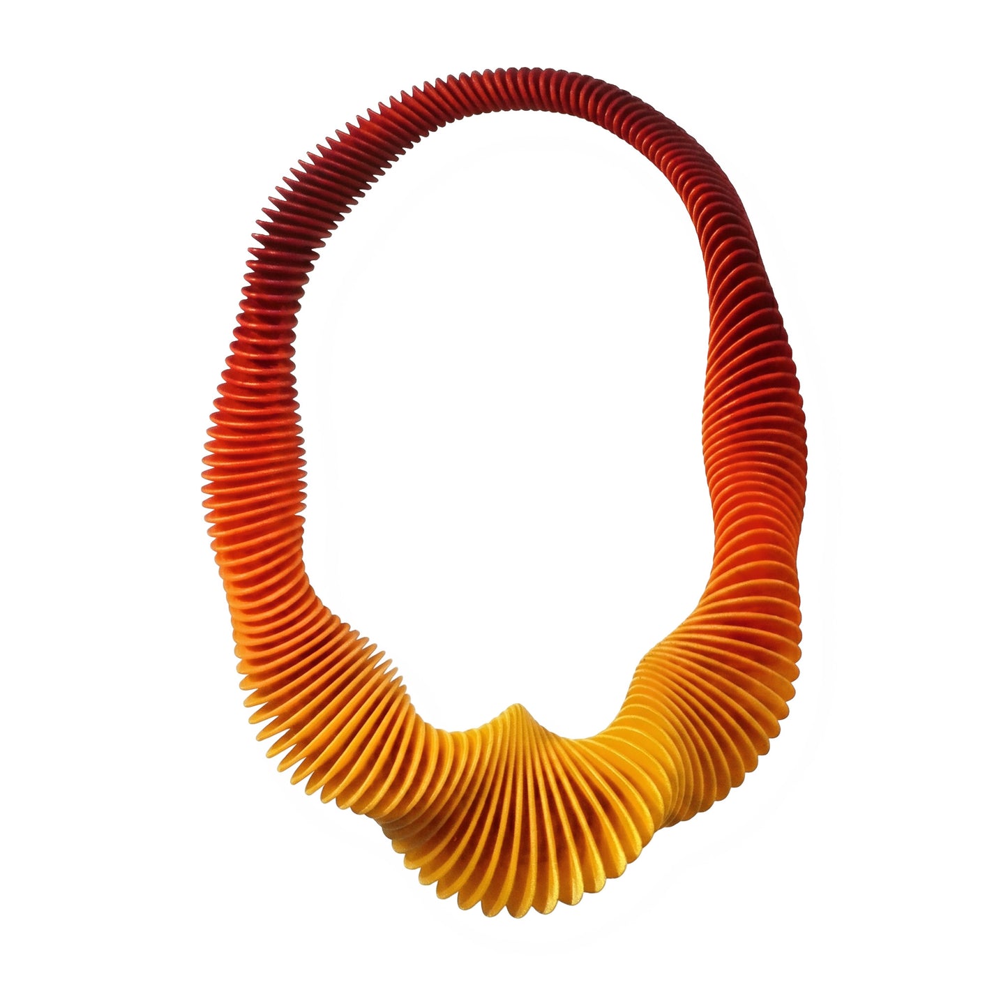 Yellow Gradient 3D printed flexible necklace on a white background by Phase Jewellery
