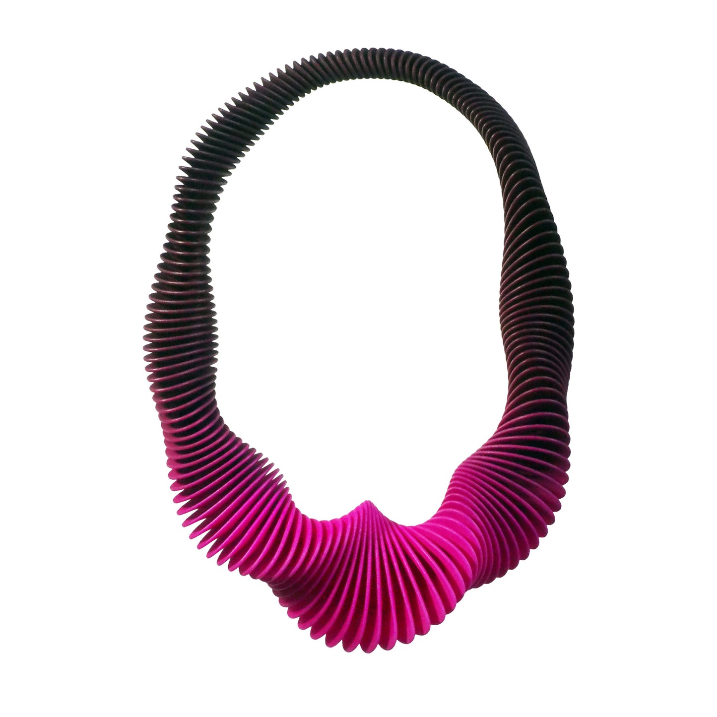 Pink Gradient 3D printed flexible necklace on a white background by Phase Jewellery